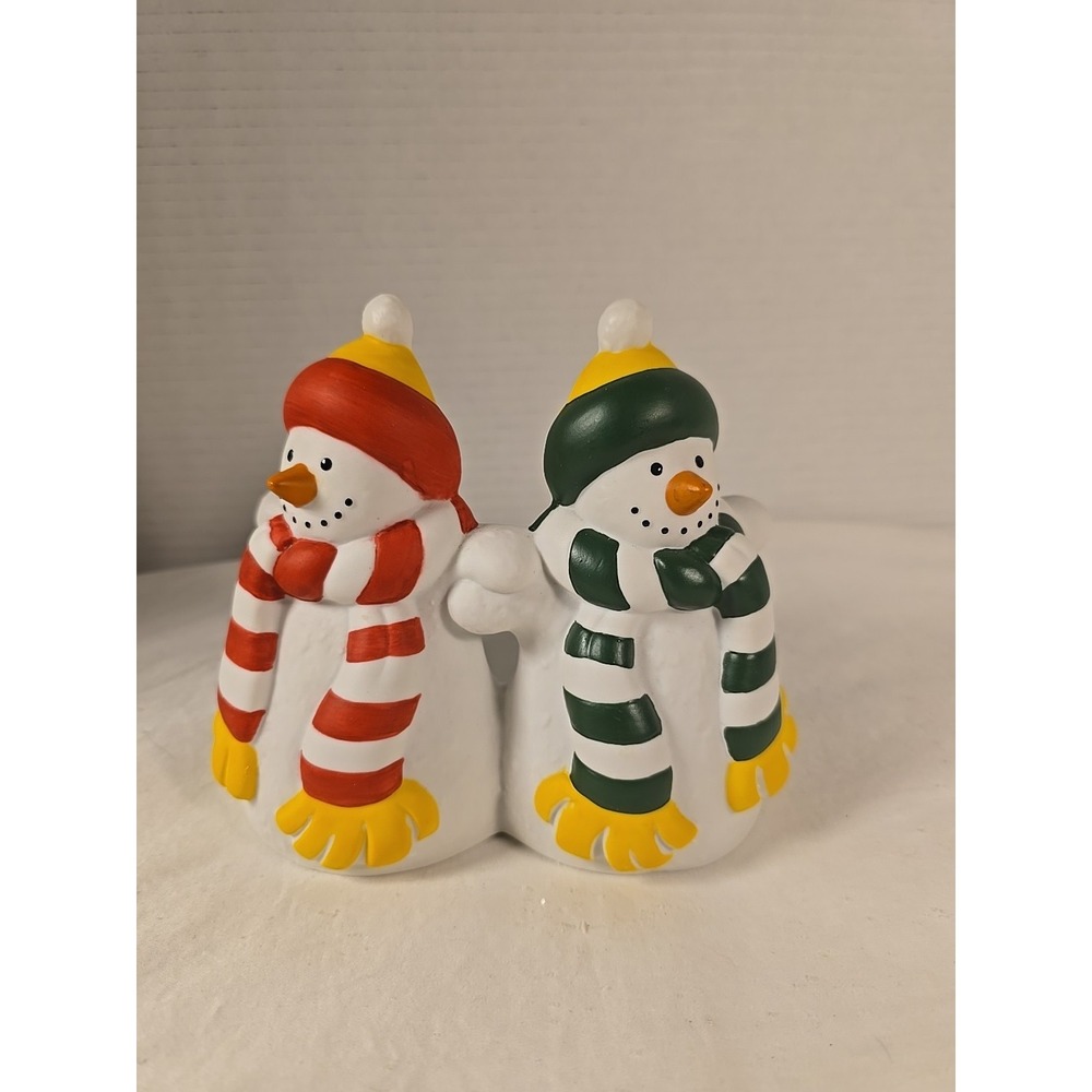PARTYLITE  RETIRED P0476‎ CERAMIC SNOWMEN PILLAR CANDLE HOLDER IN ORIGINAL BOX
